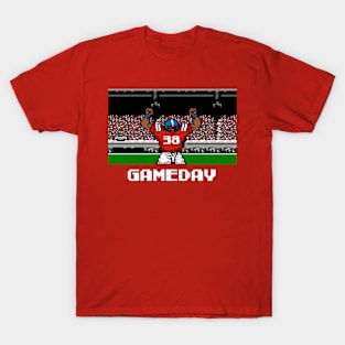 Red and Blue Football Gameday Retro 8 Bit Linebacker T-Shirt